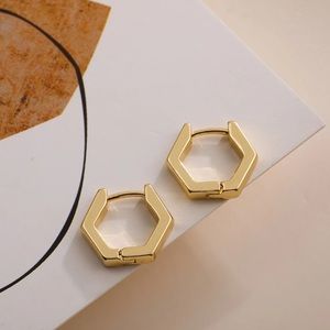 New 18K Gold Vermeil Sterling Silver 925 Hexagon Hoops earring set